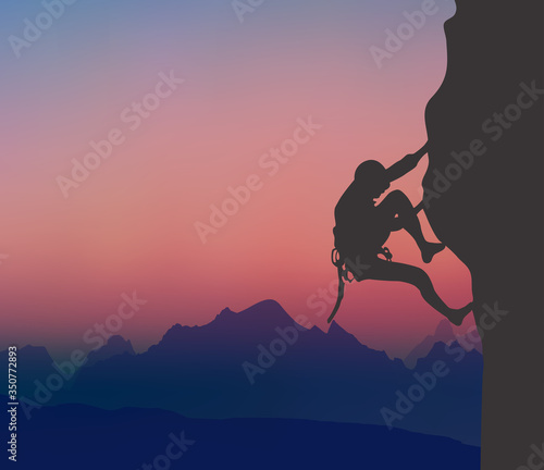 A Rock Climber, Mountaineering, Mountaintop, Sunset 