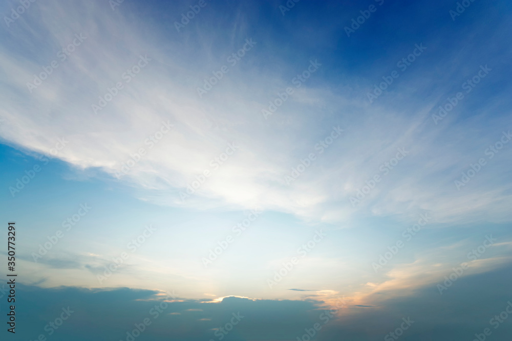 Beutyful blue sky with white cloud during twilight or morning. Panorama. sunset or sunrise.