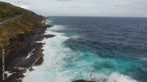 Shoreline of Lanai Lookout Near Koko Crater Oahu Hawaii Drone Video photo