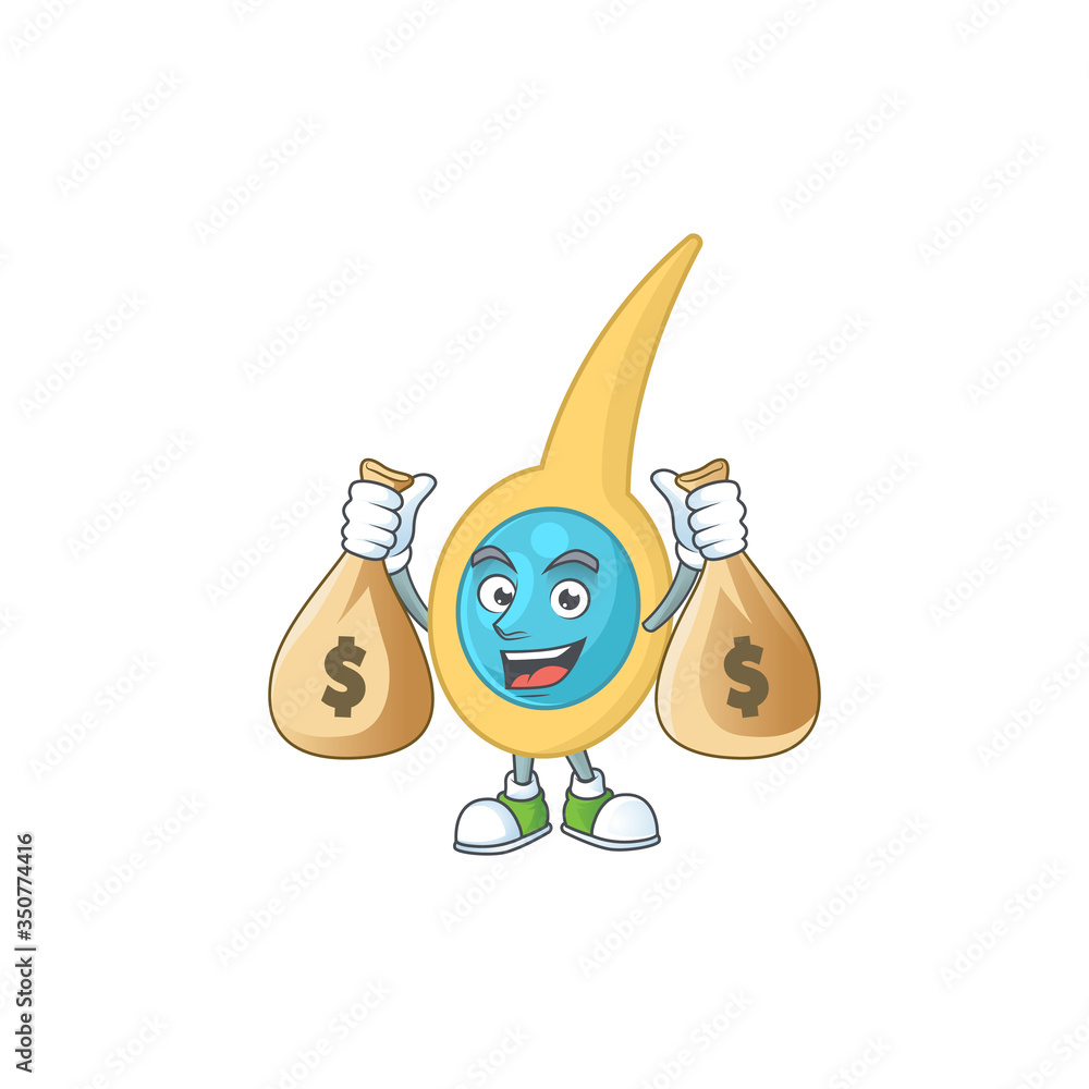 A humble rich clostridium tetani caricature character design with money bags A humble rich clostridium tetani caricature character design with money bags