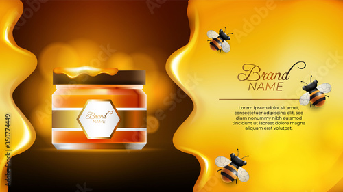 Jar of organic cream with honey 3d composition