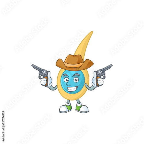 A masculine cowboy cartoon drawing of clostridium tetani holding guns