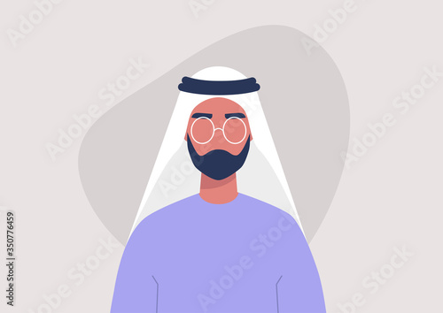 Young Saudi male character wearing a traditional headpiece