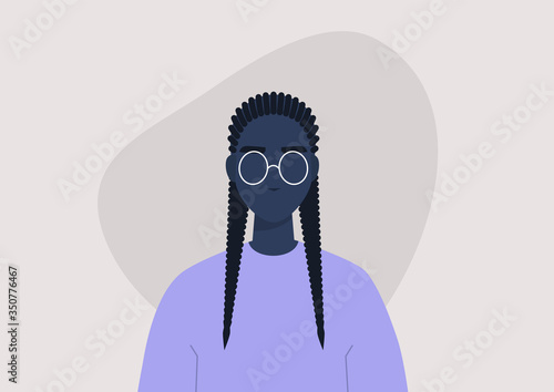 A portrait of an African American girl wearing cornrows, modern style