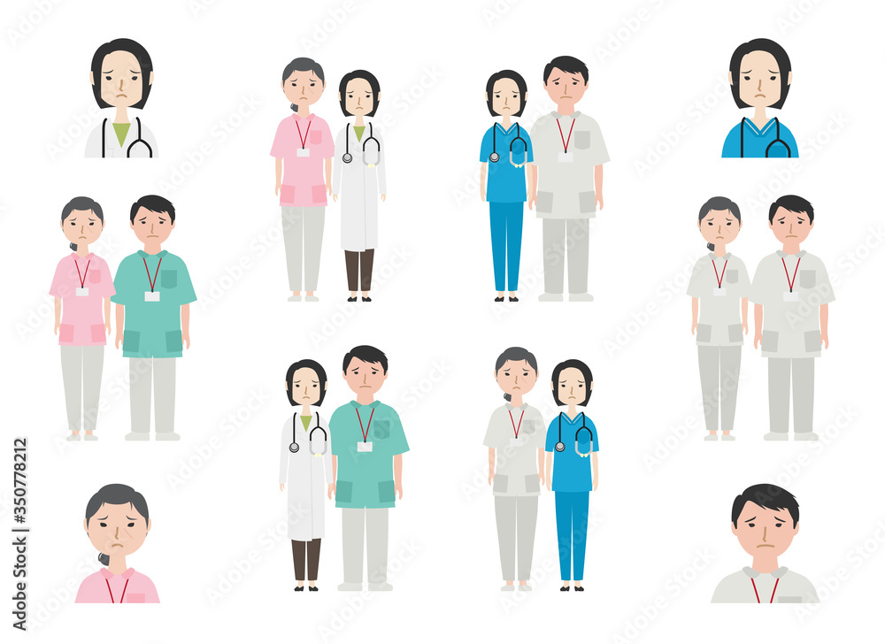 困り顔の若い女医と看護師たち2
