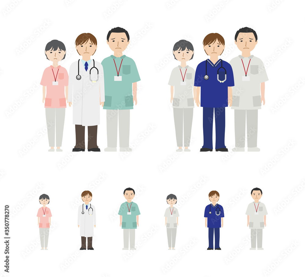 困り顔の若い医師と看護師たち
困り顔の若い医師と看護師たち