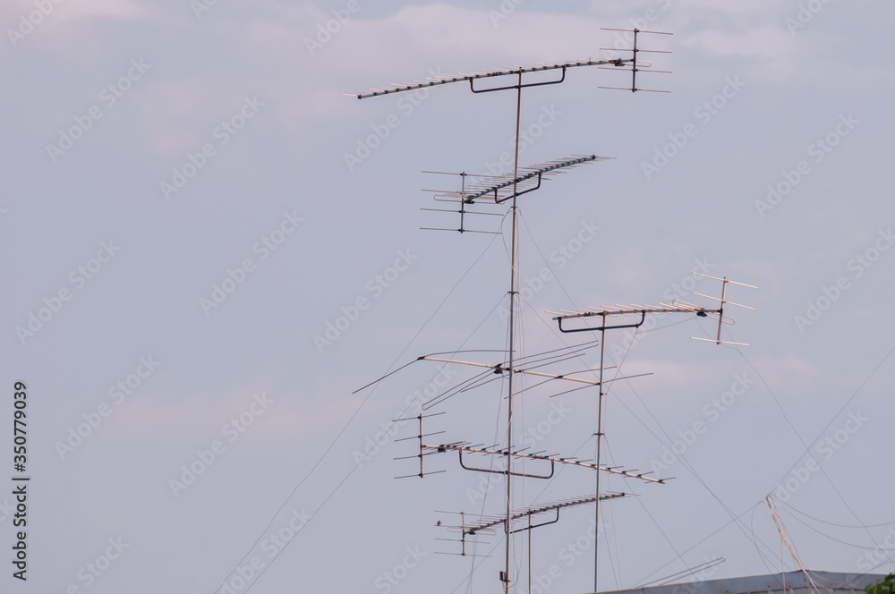 antenna on blue sky at ayutthaya thailand