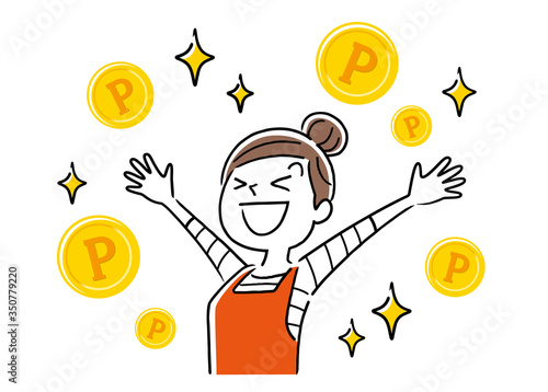 Stock Illustration: housewife, woman, happy to get points