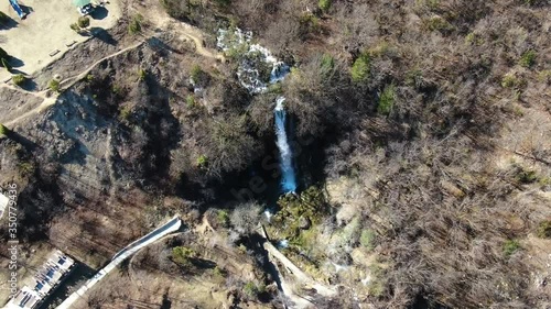 Waterfall in Gostilje Village, Zlatibor Mountain, Serbia, Birdseye Drone Aerial View photo