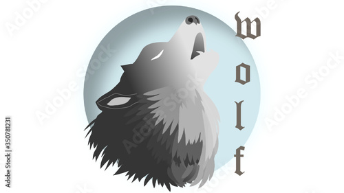 Grey Wolf howling in front of the blue full moon