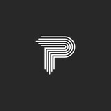 Letter P logo monogram, smooth thin lines, curved linear shape typography design element