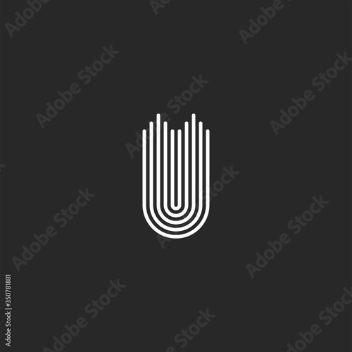 Letter U logo monogram, smooth parallel thin lines, sleek linear shape, minimal style typography design element