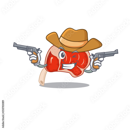 Cartoon character cowboy of prime rib with guns