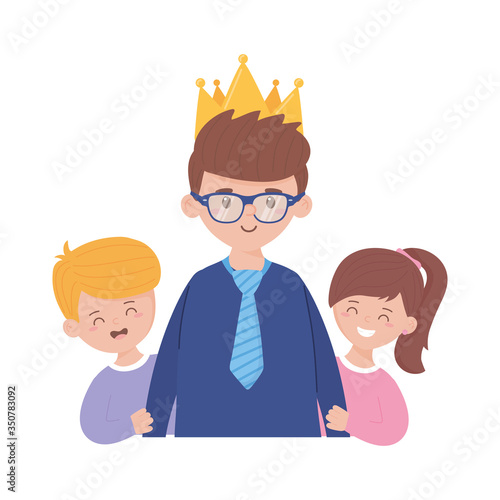 Father son and daughter with crown on fathers day vector design