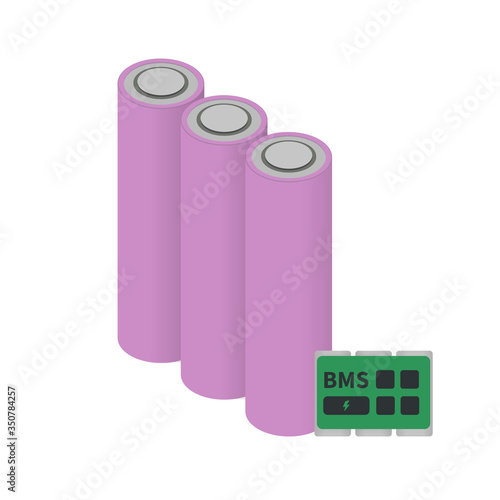 18650 rechargeable lithium-ion batteries. isolated on a white background with BMS icon