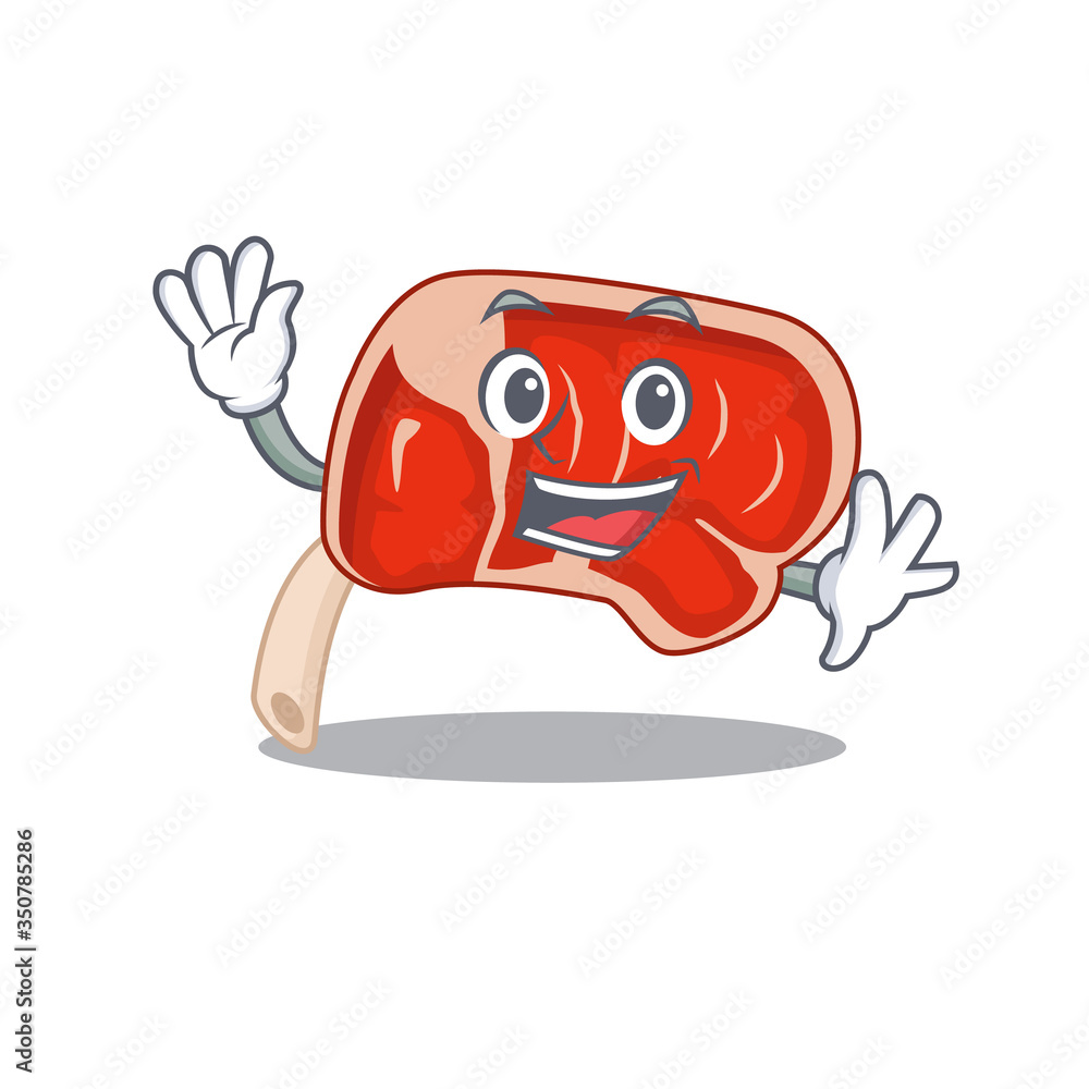 A charming prime rib mascot design style smiling and waving hand A charming prime rib mascot design style smiling and waving hand