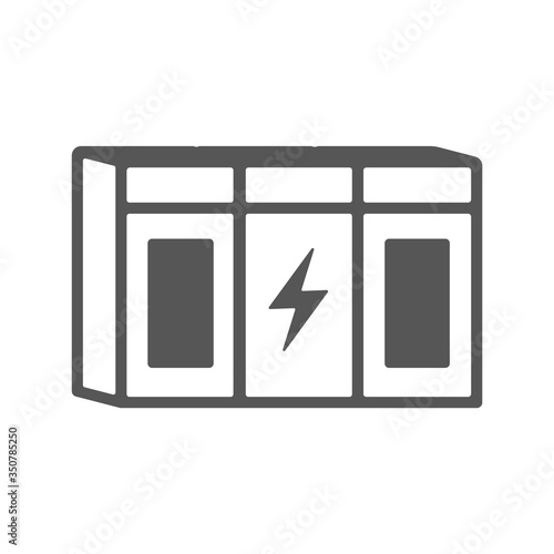 Large rechargeable lithium-ion battery energy storage for renewable power stations. Grid backup system outline icon