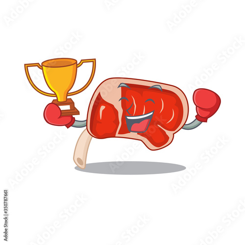 An elegant boxing winner of prime rib caricature design concept
