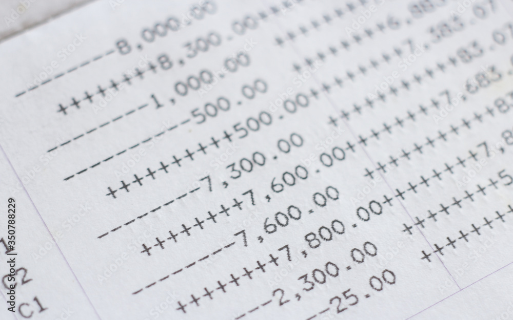 bank account. Close up financial report statement monthly book bank account passbook saving money bank account. Close up financial report statement monthly book bank account passbook saving money