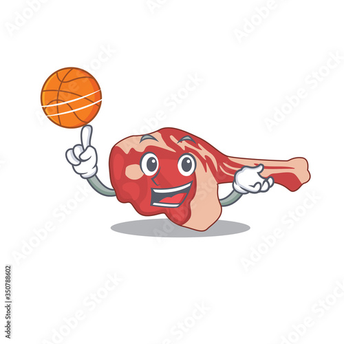 Sporty cartoon mascot design of leg of lamb with basketball