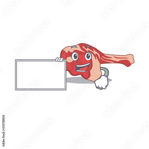 Cartoon character design of leg of lamb holding a board