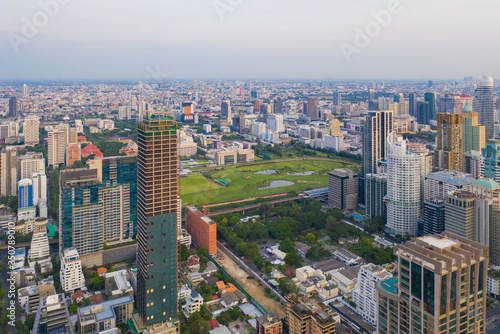 Photography Aerial view of The Royal Bangkok Sports Club in Ratchadamri district, Bangkok Downtown Skyline