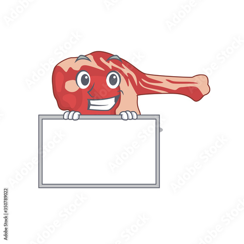 Leg of lamb cartoon design style standing behind a board