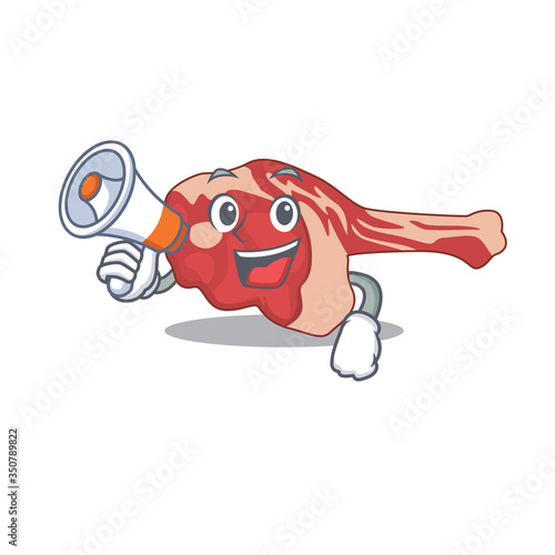 Mascot design of leg of lamb announcing new products on a megaphone