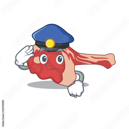 Police officer cartoon drawing of leg of lamb wearing a blue hat
