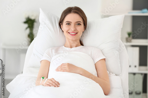 Young woman in hospital room