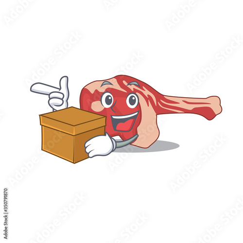 A cheerful leg of lamb cartoon design concept having a box