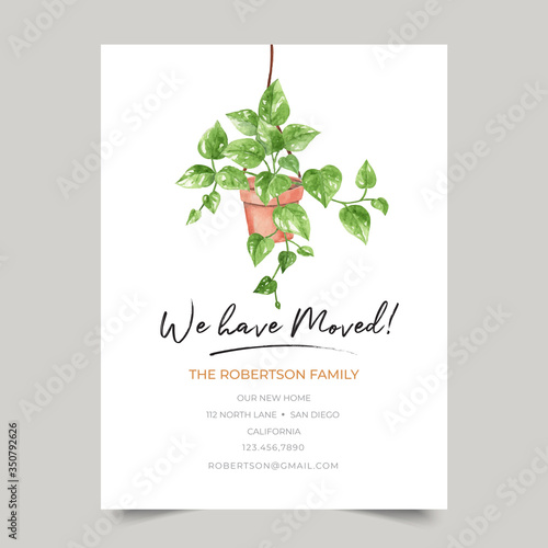 We have moved printable moving notice, address change announcement, housewarming invitation, watercolor moving card