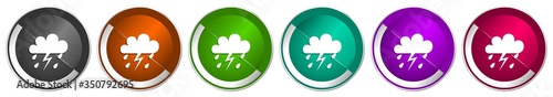 Storm icon set, silver metallic chrome border vector web buttons in 6 colors options for webdesign