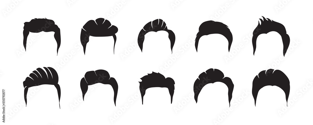 Men hairstyles vector. Collection of black silhouettes of hairstyles. Vector  illustration for hairdresser and salon hair cut. Stock Vector | Adobe Stock