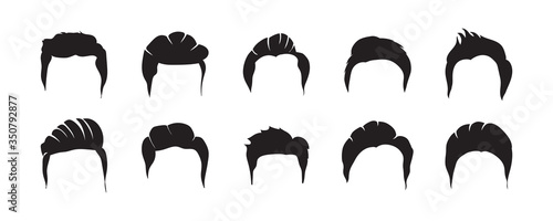 Men hairstyles vector. Collection of black silhouettes of hairstyles. Vector illustration for hairdresser and salon hair cut.