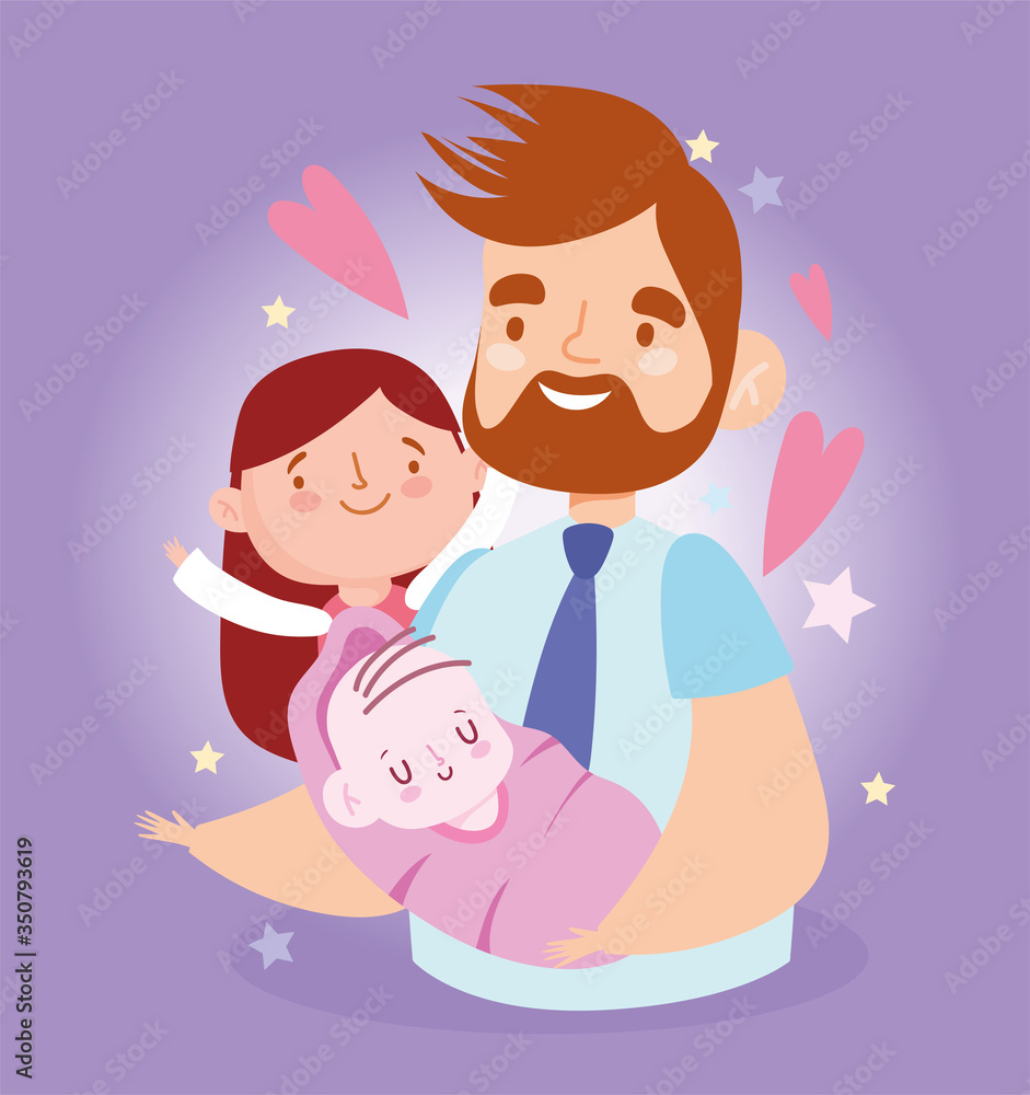 Father baby and daughter with stars and hearts vector design Father baby and daughter with stars and hearts vector design