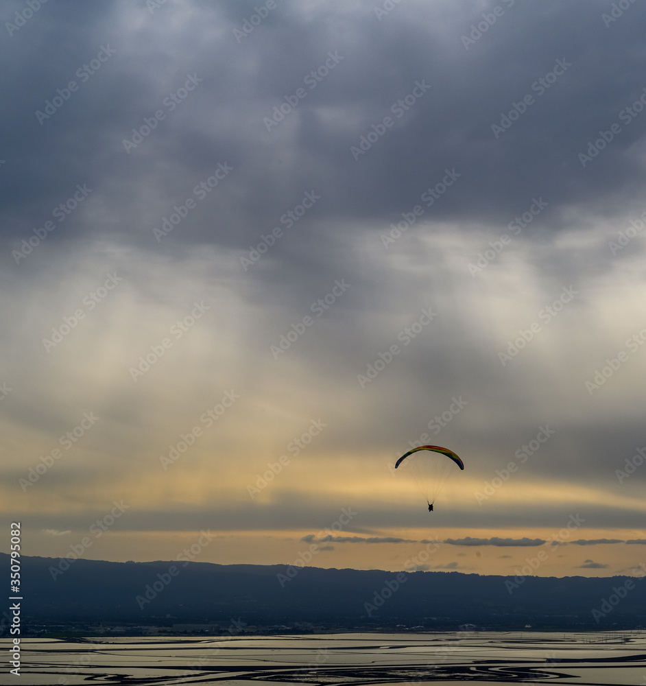 Paraglider in the sky over San Francisco Bay