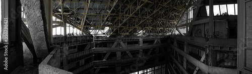Panorama of a huge room in an abandoned high-rise building