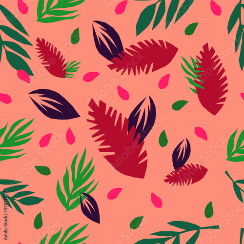 Colorful pattern with leaves in restrained colors.