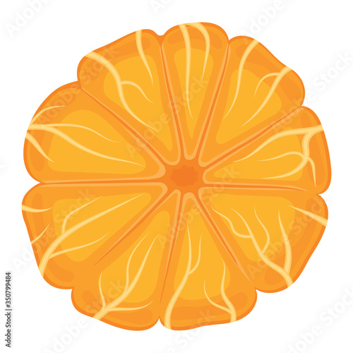 Fresh bright view from above exotic peeled tangerine or mandarin isolated on white background. Summer fruits for healthy lifestyle. Organic fruit. Cartoon style. Vector illustration for any design.