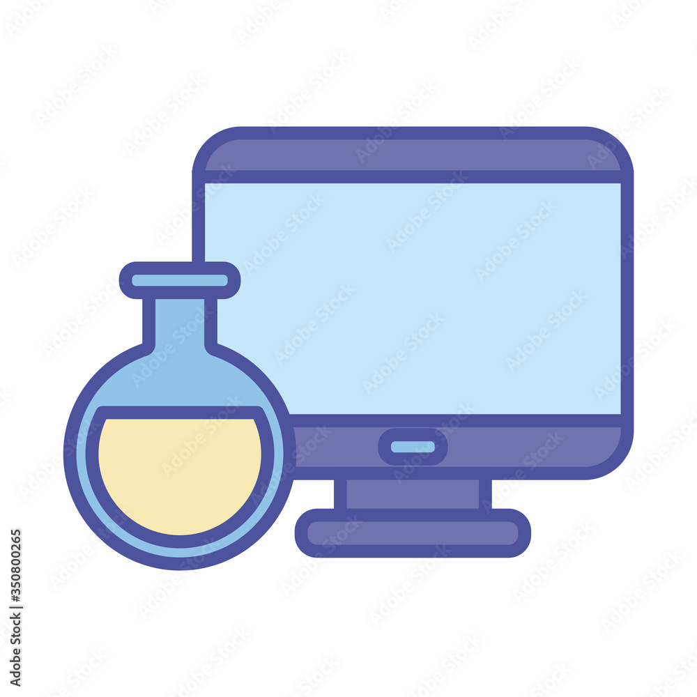 chemistry flask and computer line and fill style icon vector design chemistry flask and computer line and fill style icon vector design