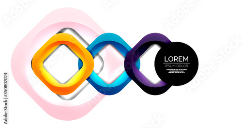 Square geometric vector abstract background, dynamic modern minimal template. Multicolored square shapes with round corners overlapping each other