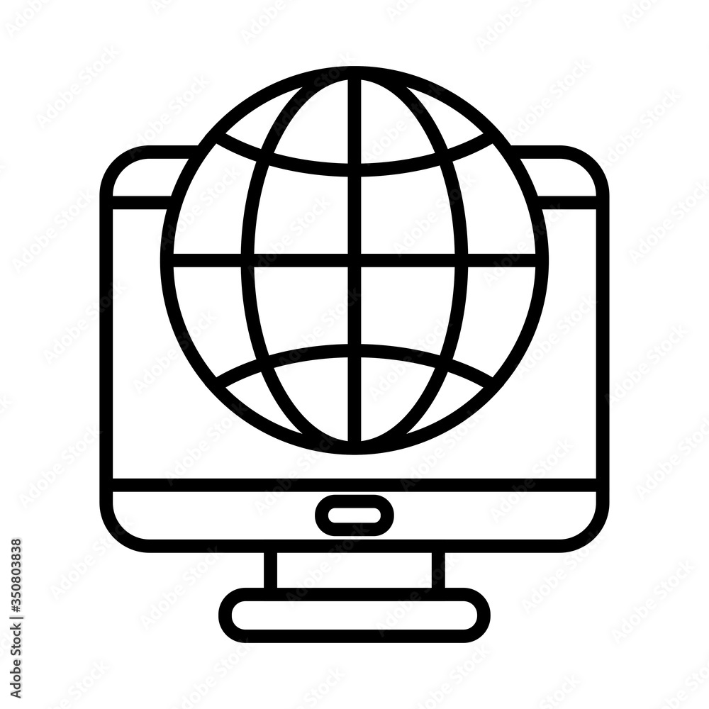Global sphere and computer line style icon vector design Global sphere and computer line style icon vector design