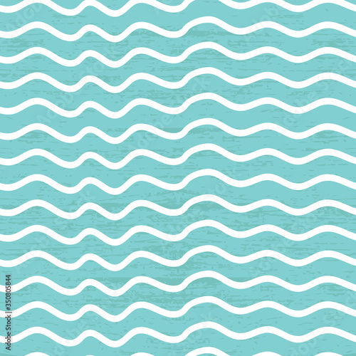 Vector seamless doodle waves on light blue background