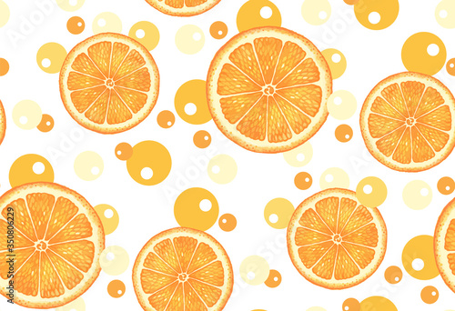 Pattern with citrus. Watercolor orange with circles. Suitable for curtains, wallpaper, fabrics, wrapping paper.