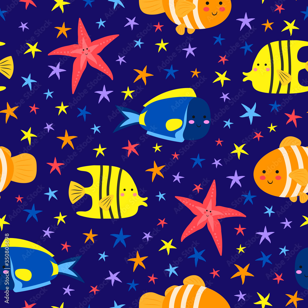 Octopus, jellyfish, squid, whale, dolphin, shark, turtle, puffer, clown fish, starfish. Cute cartoon sea animals. Icon set. Flat vector illustration isolated on white background. Octopus, jellyfish, squid, whale, dolphin, shark, turtle, puffer, clown fish, starfish. Cute cartoon sea animals. Icon set. Flat vector illustration isolated on white background.