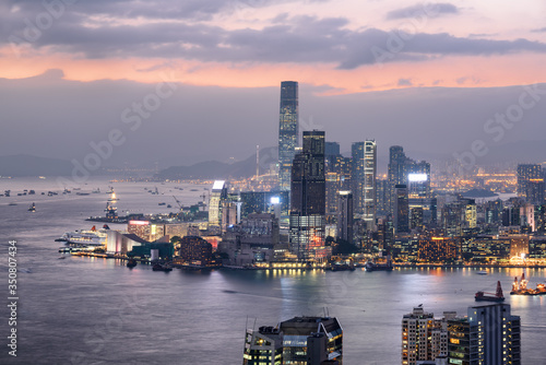 Photography Awesome aerial view of Victoria Harbor and Hong Kong