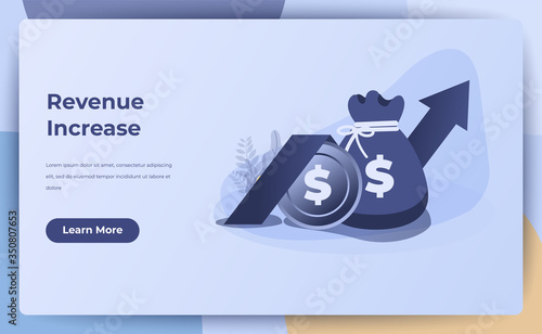 Business Concept, Revenue Increase. High Interest Rate, Income Growth, Budget Profit, Financial Fund Growth, Finance Growth Vision, Return On Investmen Landing Page. Flat Design, Vector Illustration