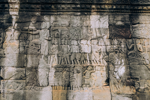 Cambodia. Angkor wat. Antiquity. Ancient architecture. Ancient building. Past. Ruin The image of ancient people on the walls