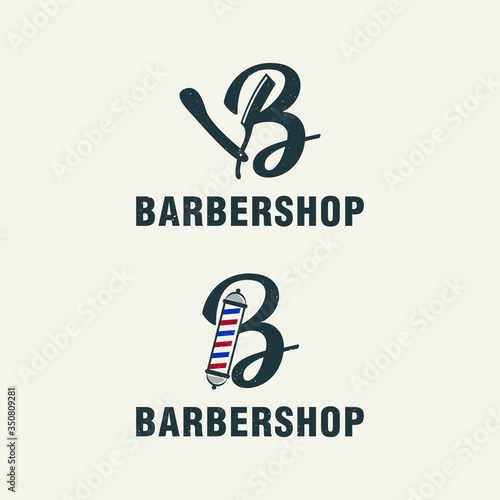 Letter B with barbershop elements logo template